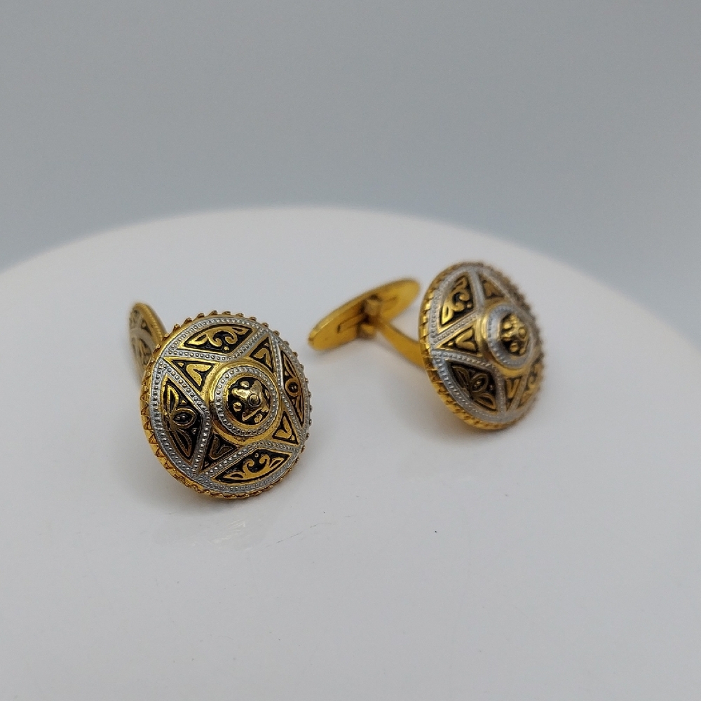 Vtg Damascene Intricate Gold and Silver Mens Cufflinks.